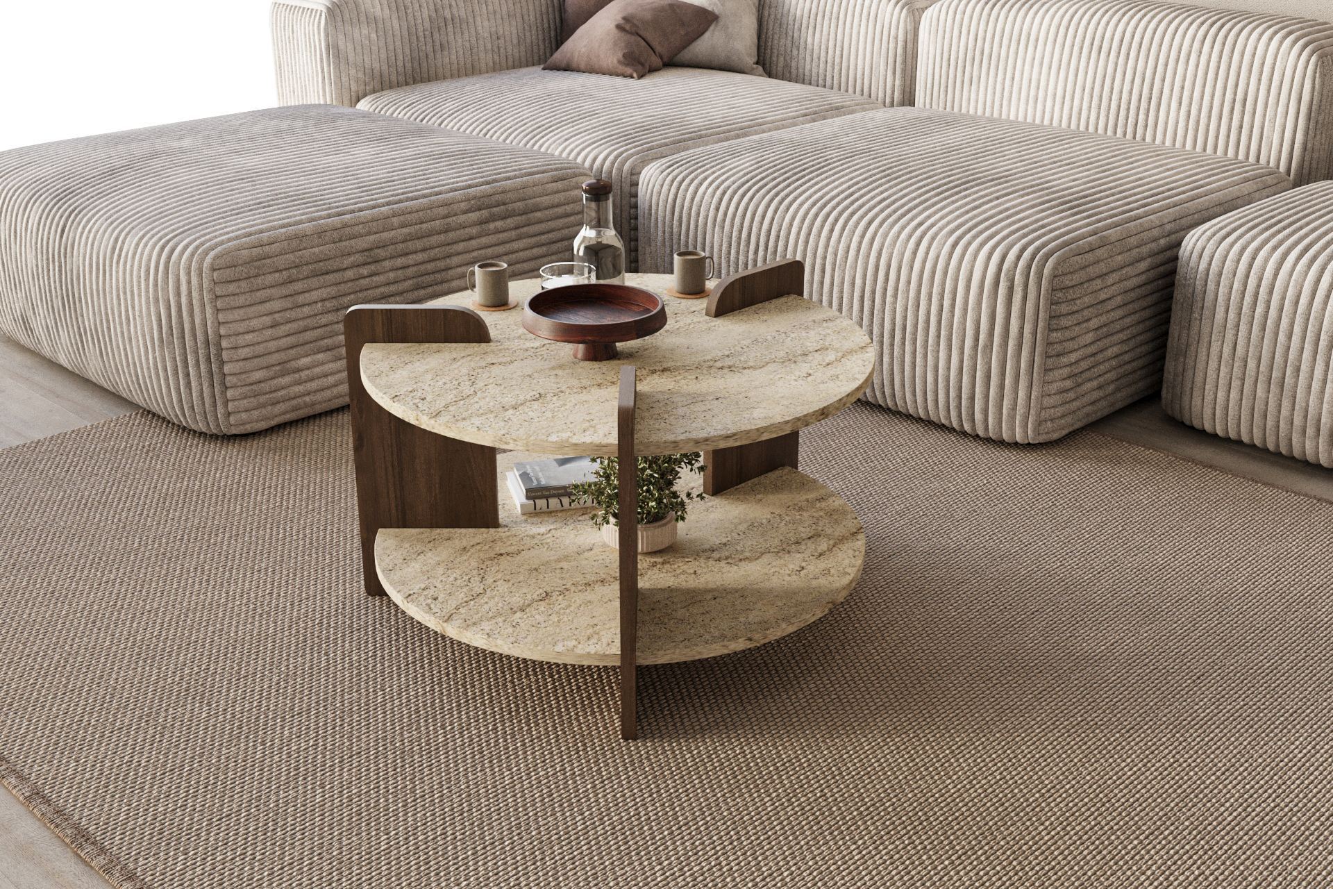 Konferenčný stolík Oalla – travertín, orech