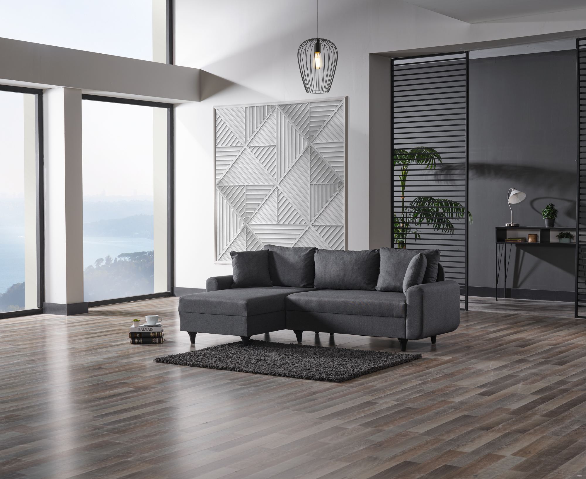 Rohová sedačka Flavia – Tmavosivá