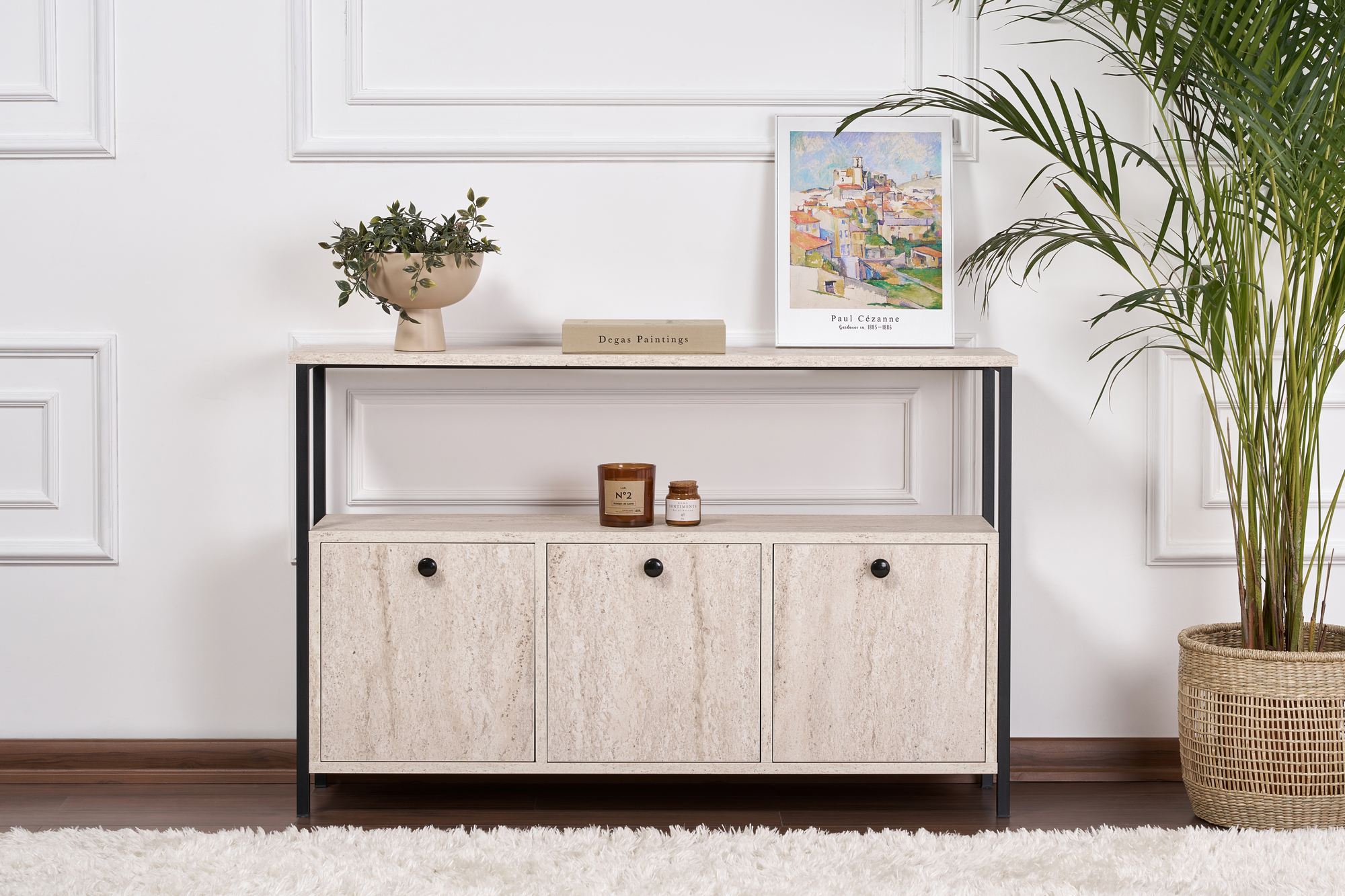 Komoda Solace – travertín, čierna