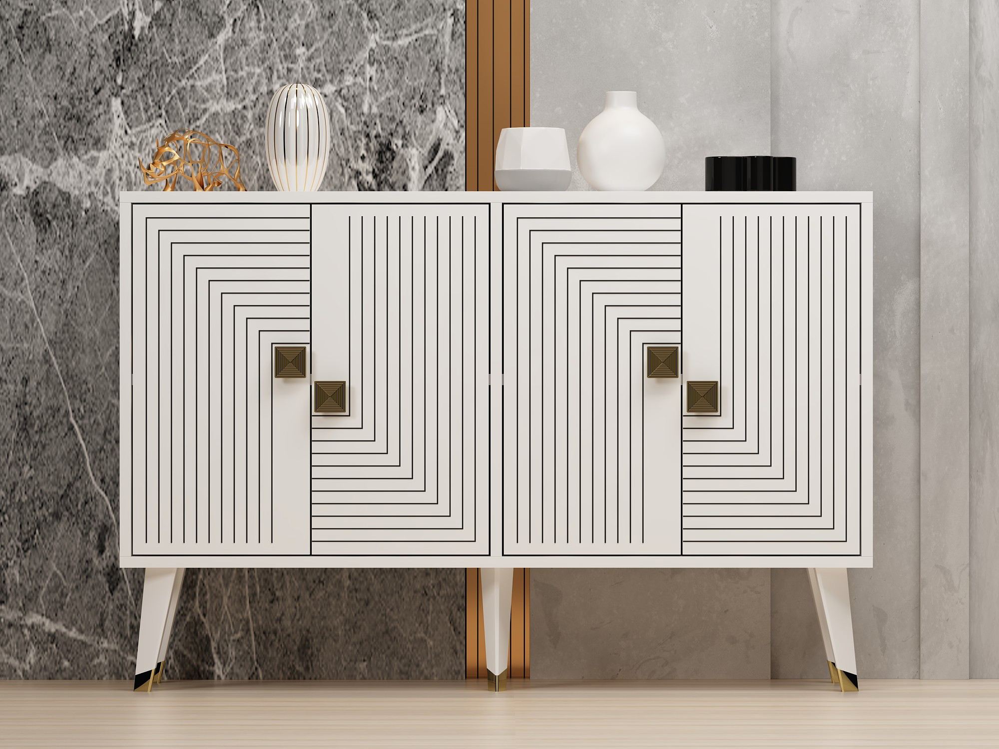 Komoda Ahart – biela, zlatá