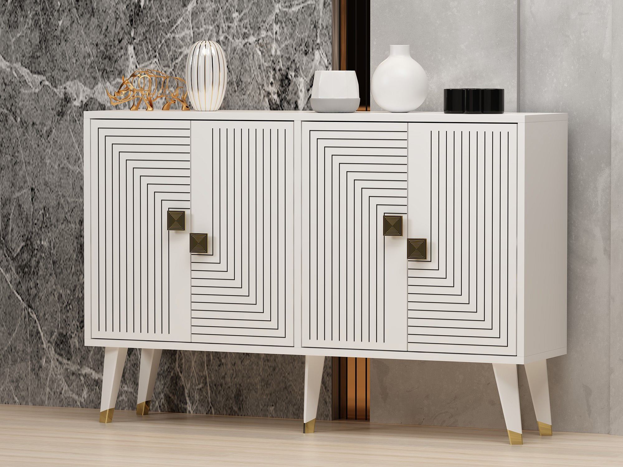 Komoda Ahart – biela, zlatá