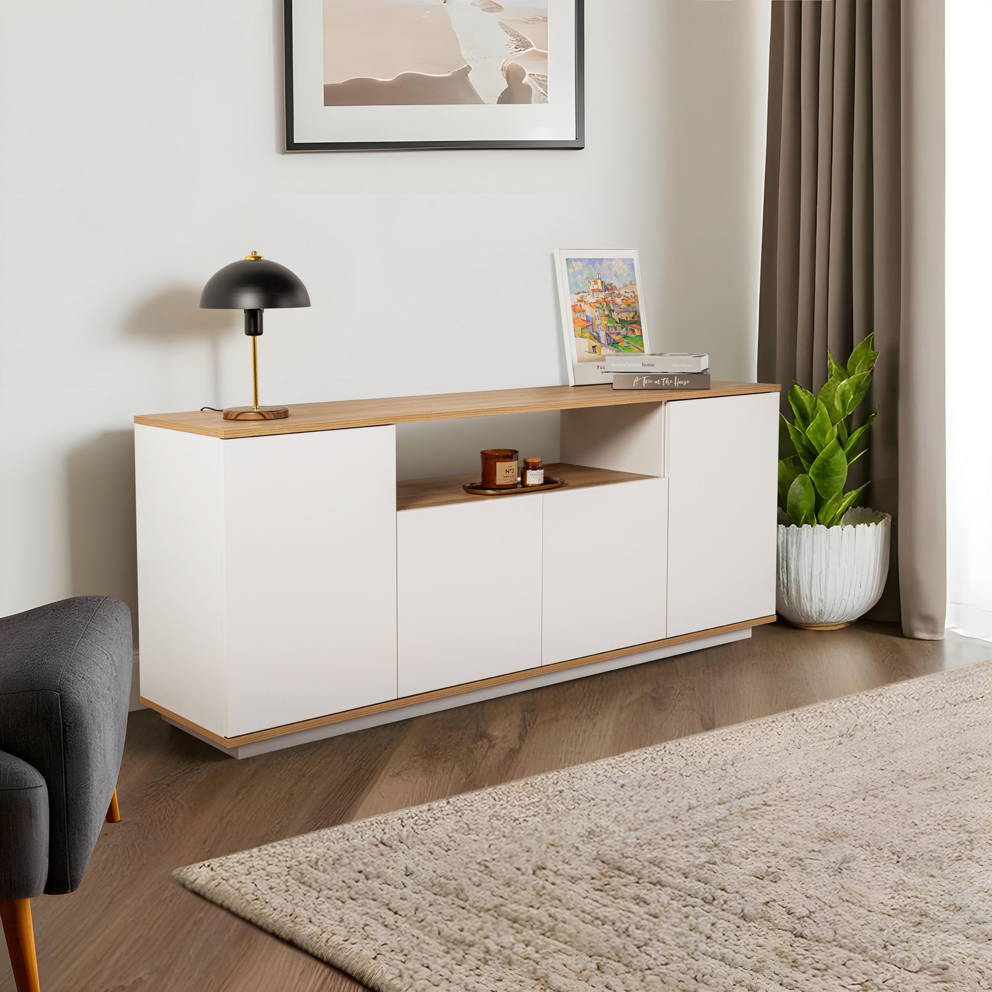 Komoda Arista – biela, dub Cadiz