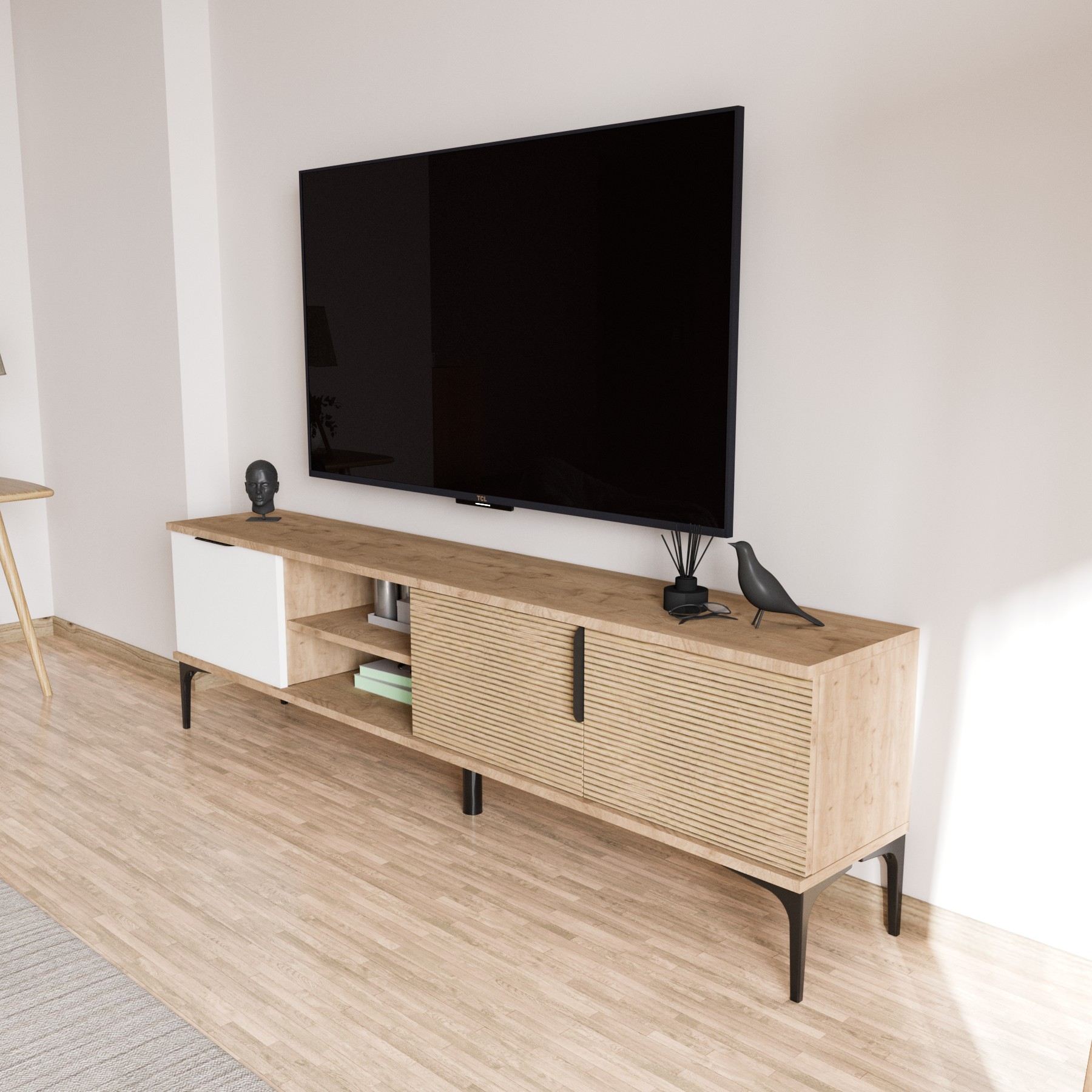 TV skrinka Tarz – biela/ dub