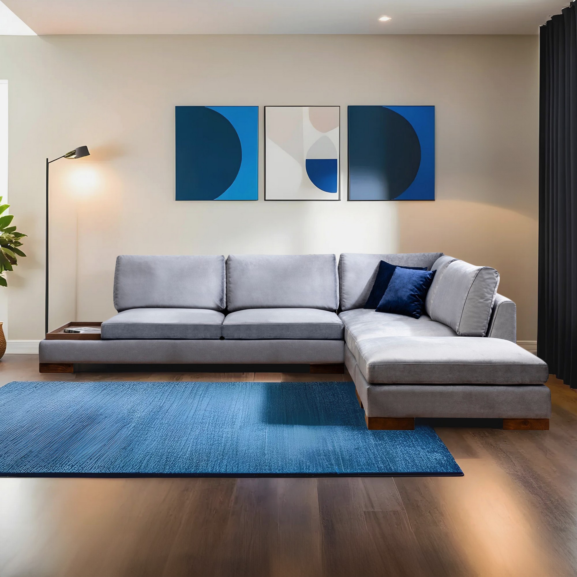 Rohová sedačka Tulip, pravý roh s taburetkou – tmavosivá