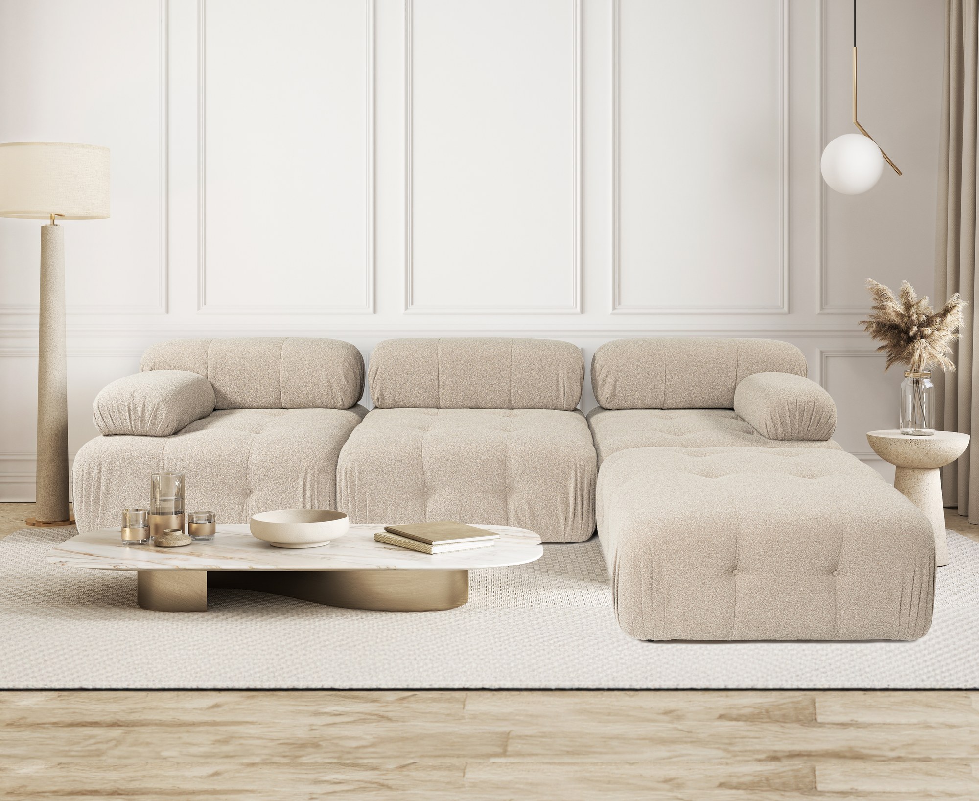 Trojpohovka Doblo s taburetkou (L1-O1-1R-Taburetka) – béžová