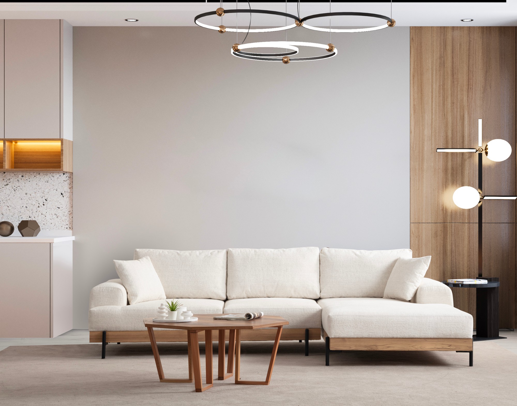 Rohová sedačka Eti Oak, pravý roh – biela