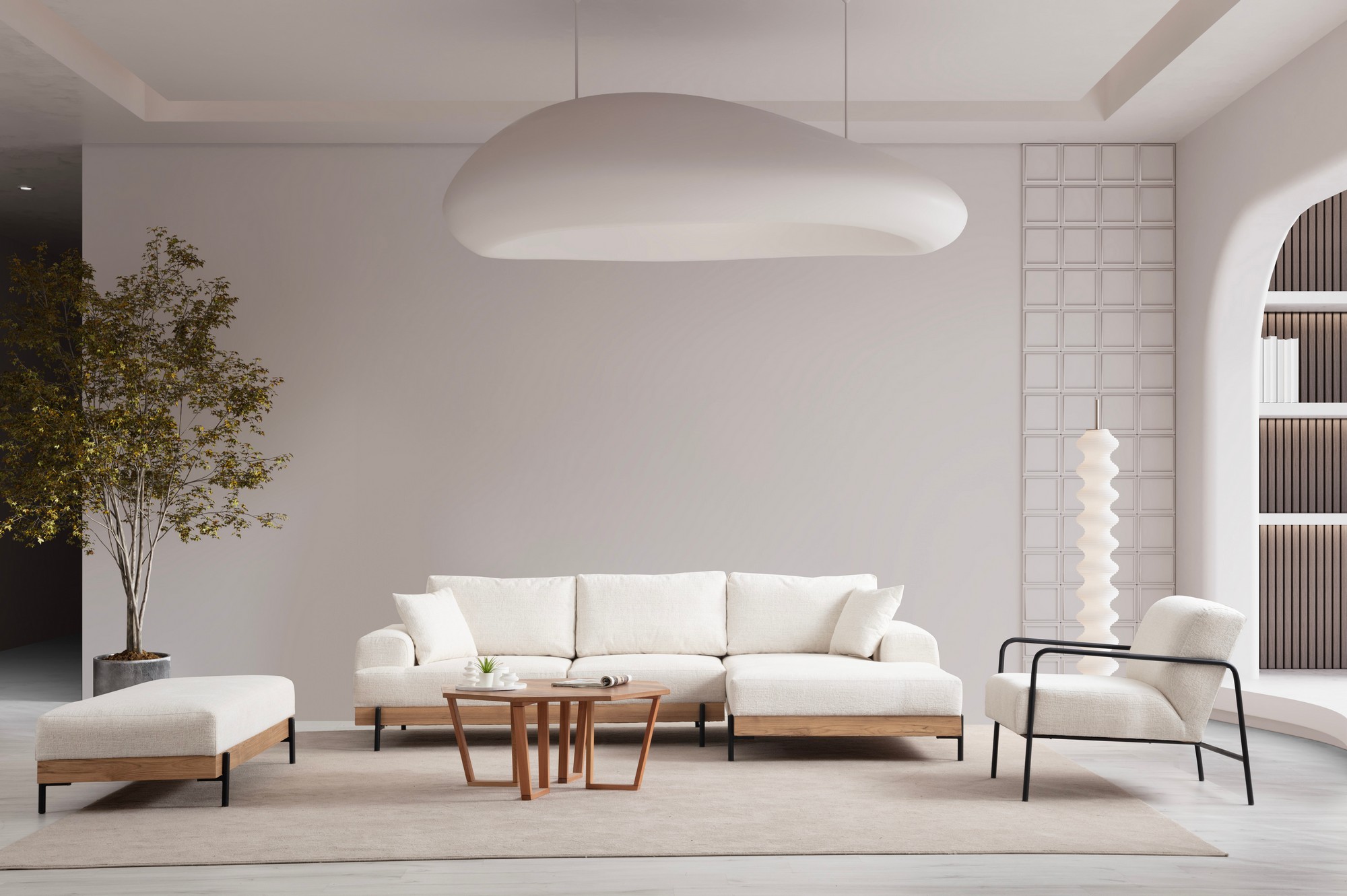 Rohová sedačka Eti Oak, pravý roh – biela