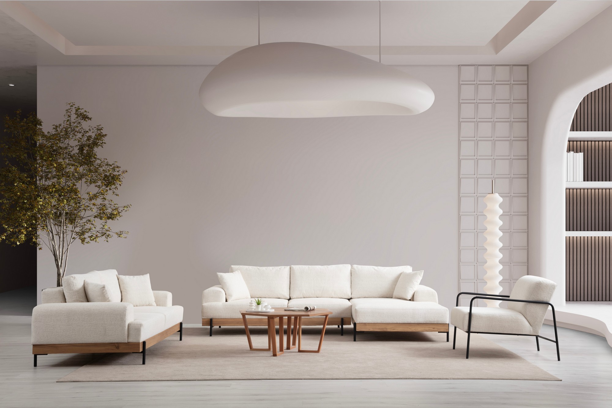 Rohová sedačka Eti Oak, pravý roh – biela