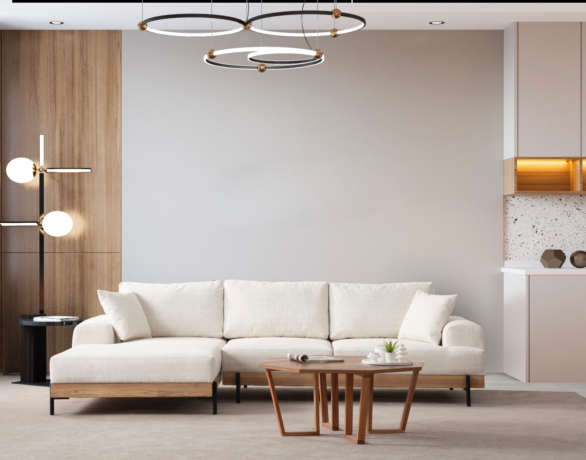 Rohová sedačka Eti Oak, Ľavý roh– Biela