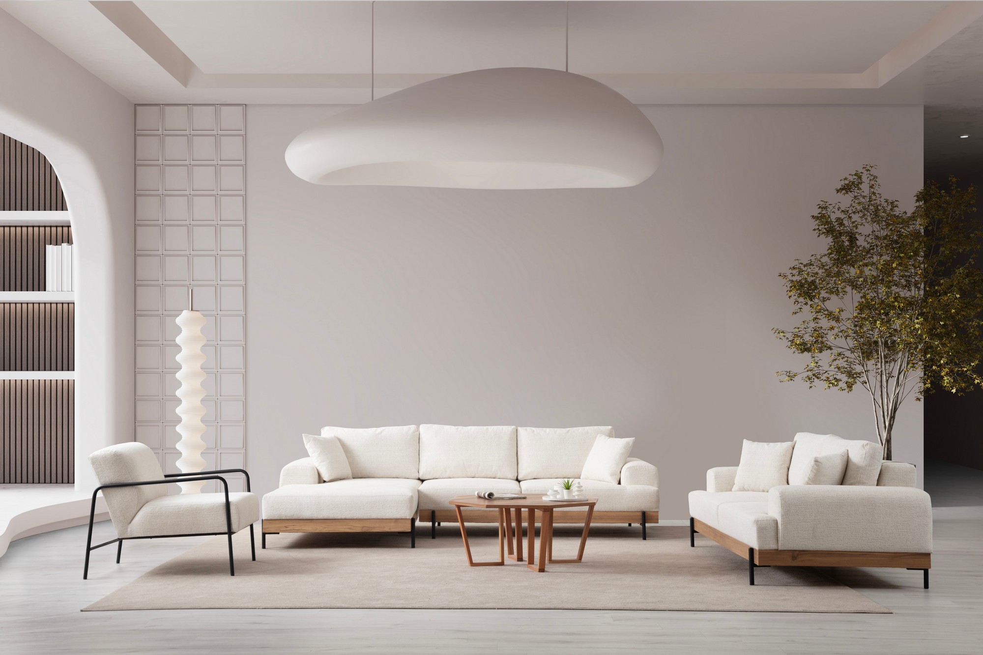 Rohová sedačka Eti Oak, Ľavý roh– Biela