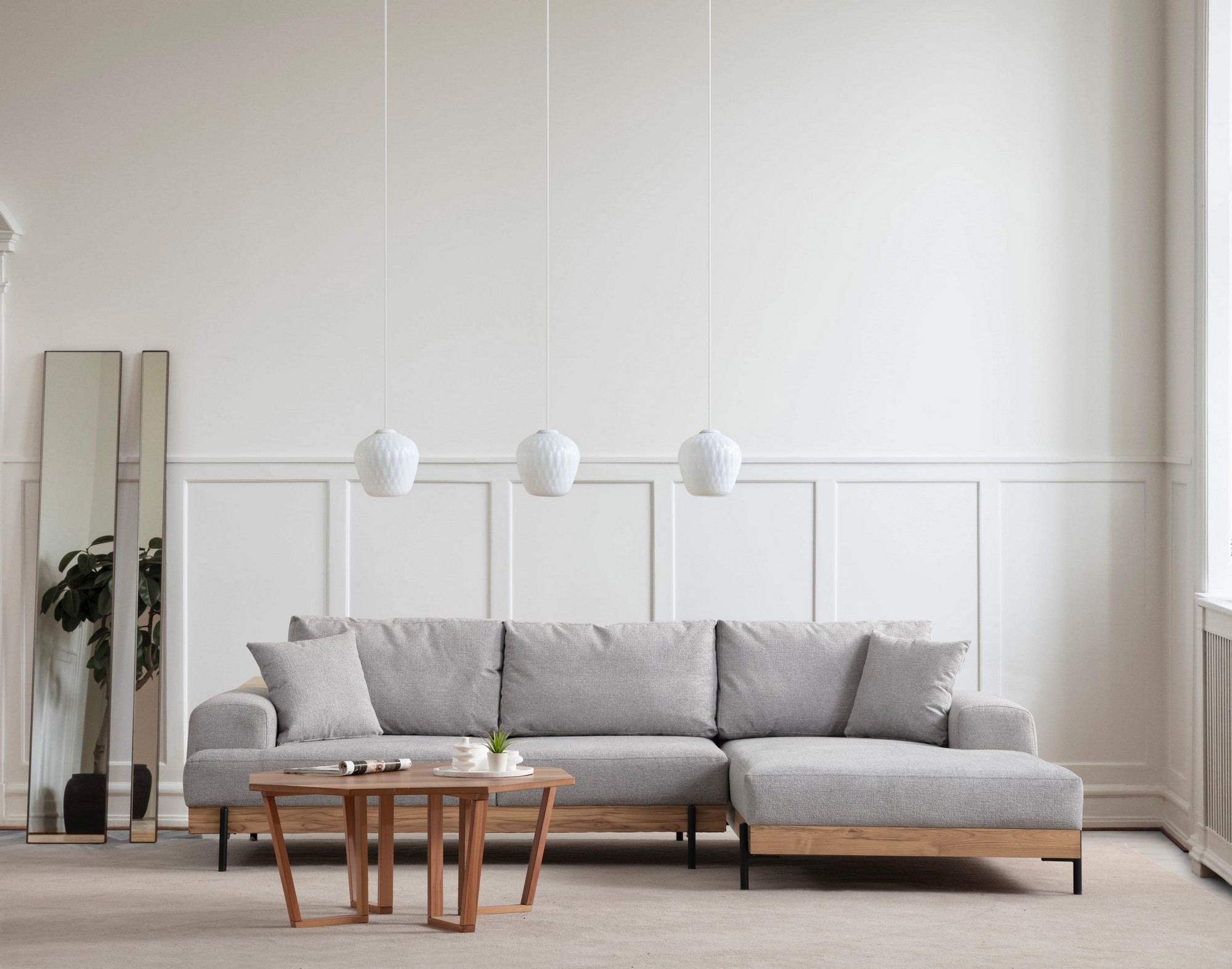 Rohová sedačka Eti Oak, pravý roh– sivá