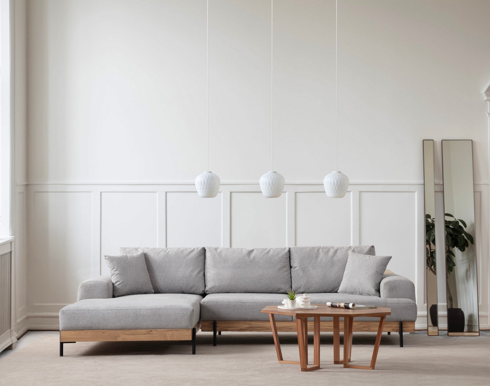 Rohová sedačka Eti Oak, Ľavý roh – Sivá