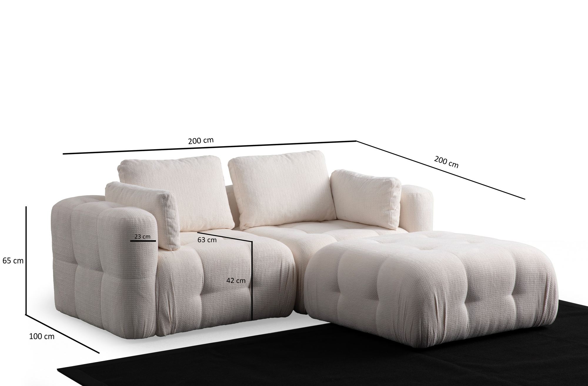 Rohová pohovka AMARIS 2 Seater With Pouffe -White ASIRGROUP (foto 10)