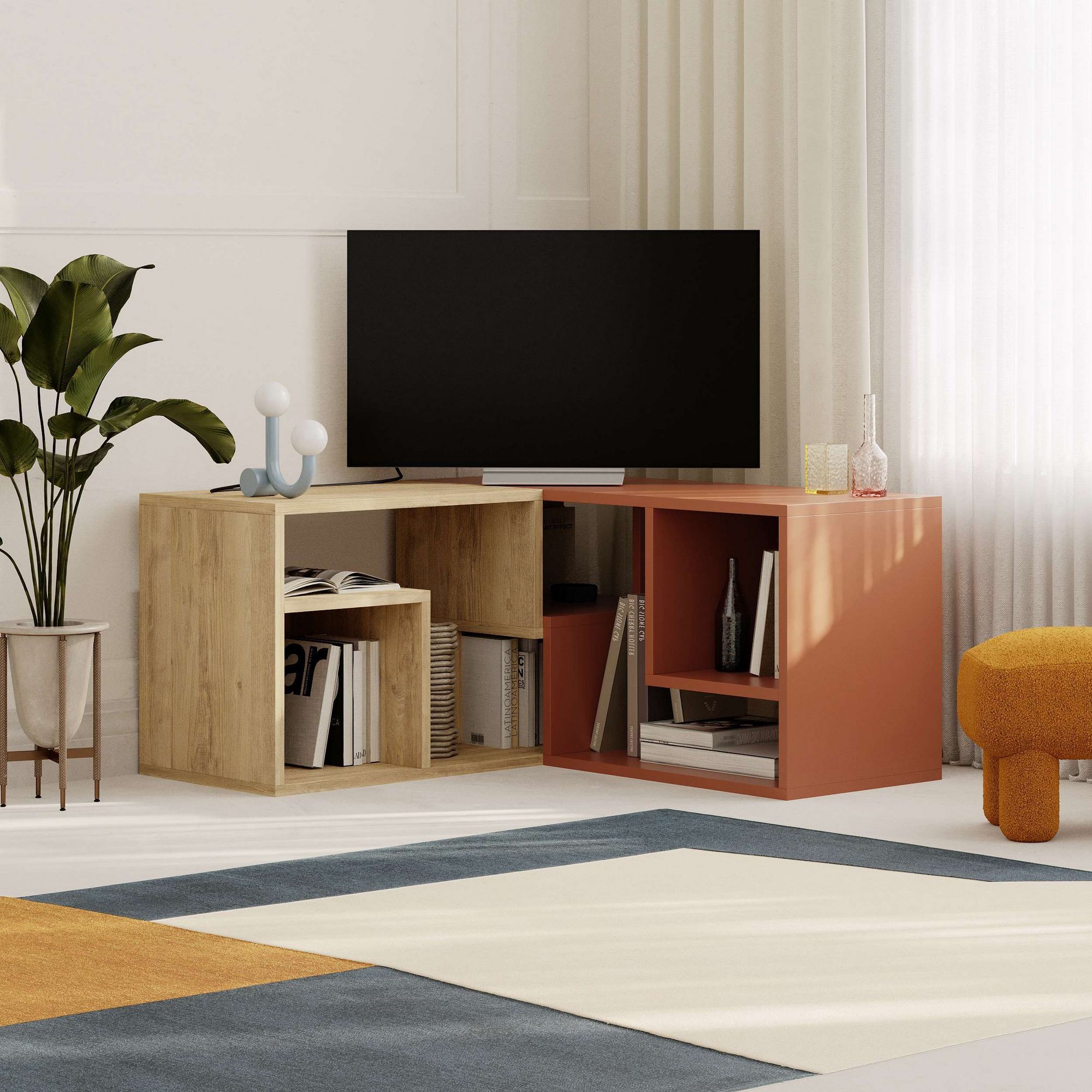 TV skrinka Glis – Zafírový dub/oranžová