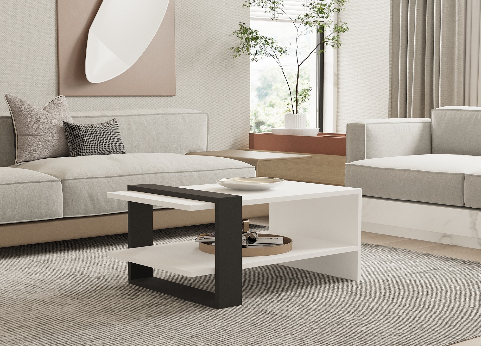 Konferenčný stolík Funda, biela/čierna