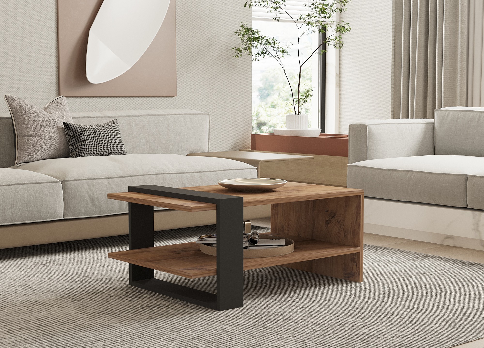 Konferenčný stolík Ova - dub/antracit