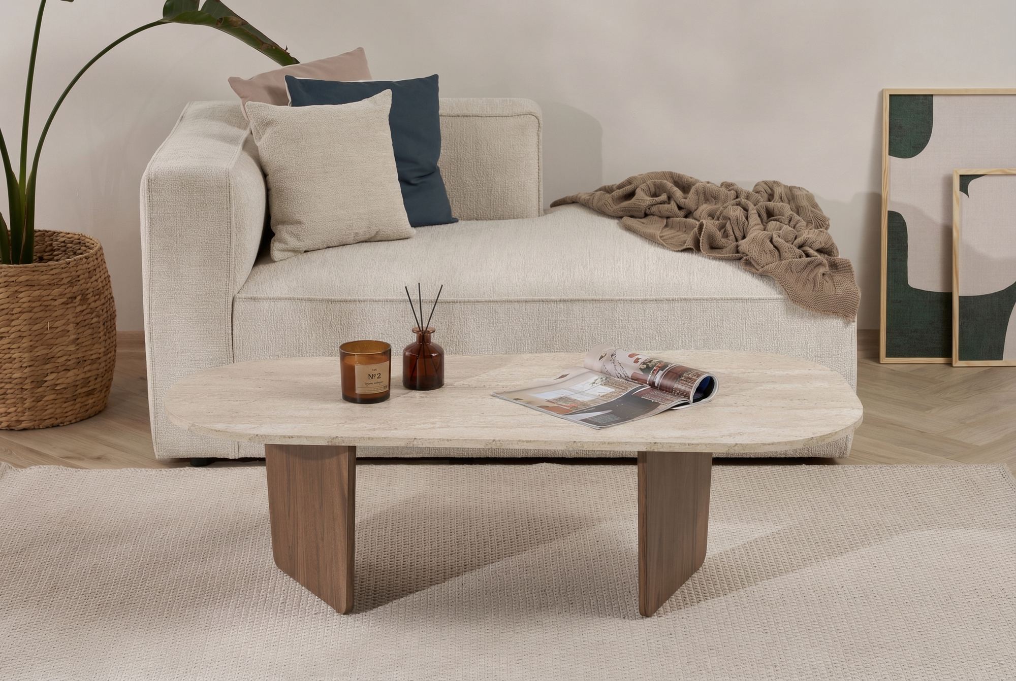 Konferenčný stolík Ovalis – Travertín/orech