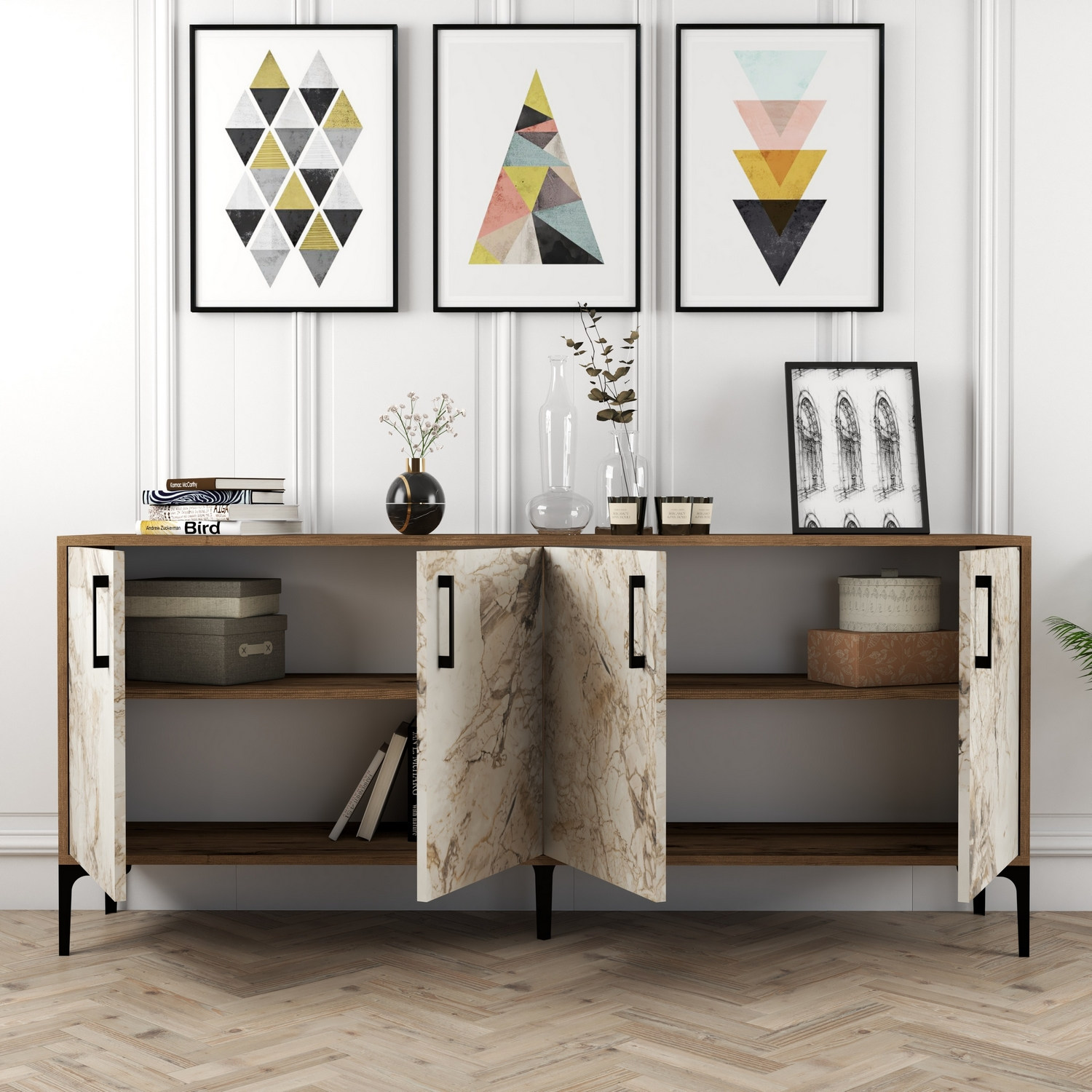 Komoda Kiev – orech, biely mramor