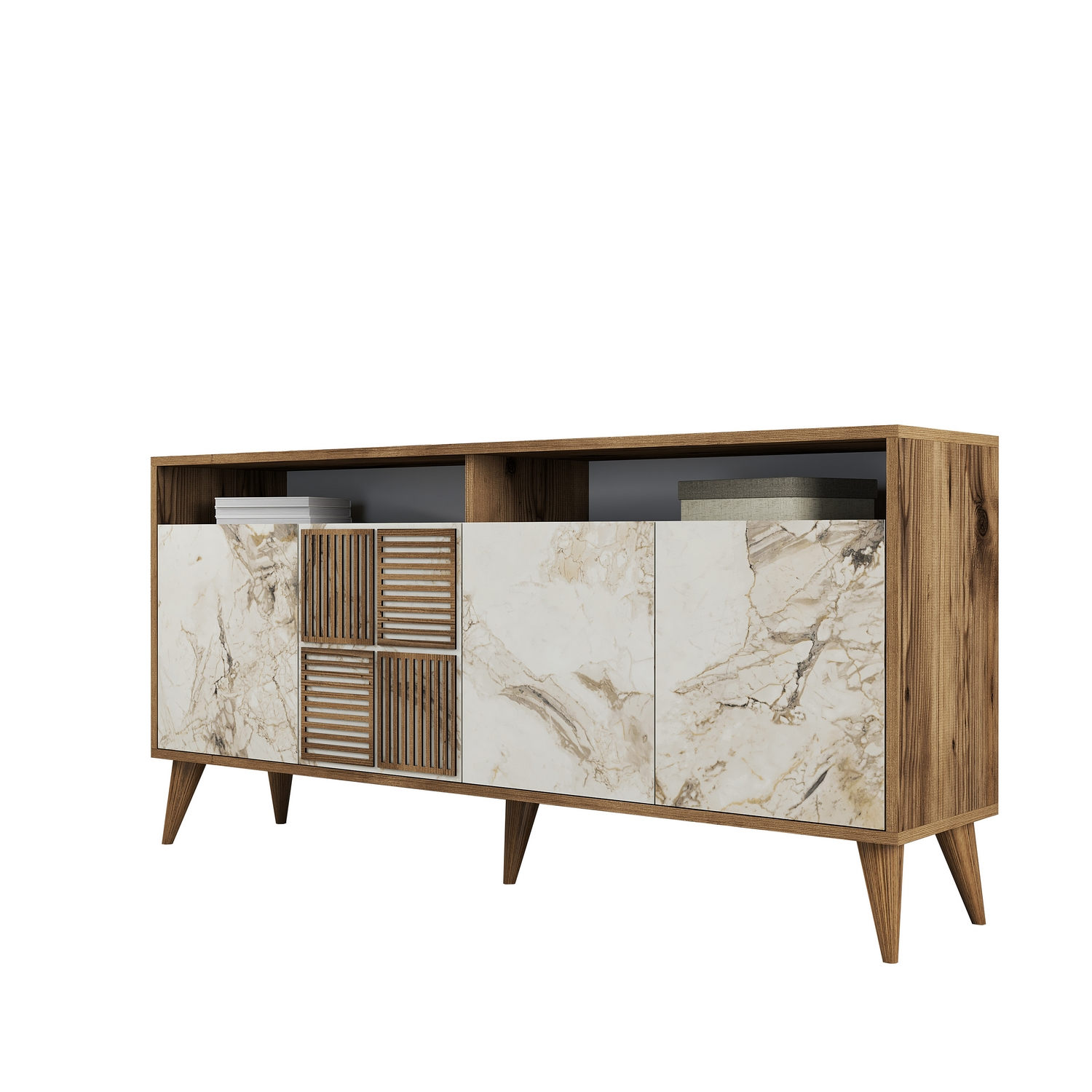 Komoda Milan 160 – orech, biely mramor
