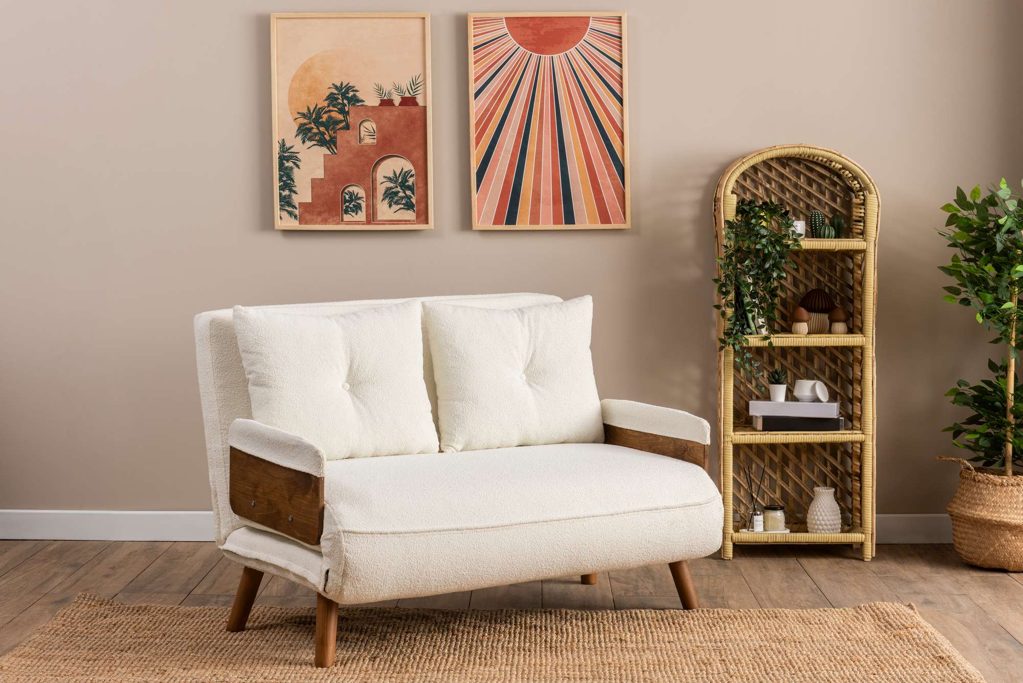 Dvojmiestne rozkladacie kreslo Cosmo – biela plyšová látka