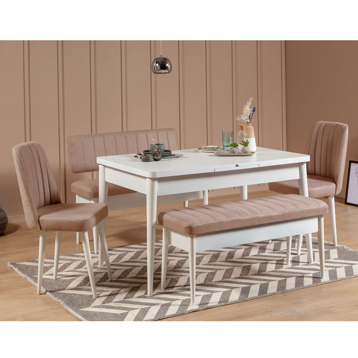 Jídelní set VINA – Set 5 ks / Bílá / Stone ASIRGROUP